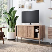 Nathan James Modern Mid-Century TV Stand, Media Console or Entertainment Cabinet with Sliding Doors, Reclaimed Oak/Matte Black