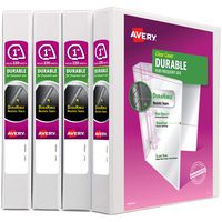 Avery 1" Durable View 3 Ring Binder, Slant Ring, Holds 8.5" x 11" Paper, 4 White Binders (17575)