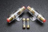 (2) AGU Fuse Holder with (2) 50 AMP Gold Plated FUSES 4 6 8 10 Gauge in LINE Glass AWG Wire Gold