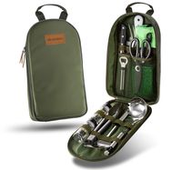 Camp Kitchen Utensil Organizer Travel Set Portable BBQ Camping Cookware Utensils Travel Kit Water Resistant Case|Cutting Board|Rice Paddle|Tongs|Scissors|Knife and Bottle Opener (New Version Green)