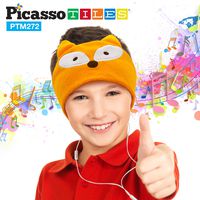 PicassoTiles 85dB Kid Safe Volume Limiting Soft Fleece Headphone Headset Sleep Mask w/Ultra-Thin 1/8" Speakers, Durable Braided Cord, Adjustable Cozy Headband, Build-in Microphone PTM272-FOX