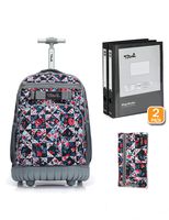 Tilami Rolling Backpack 18 inch Binder and Pencil Case Laptop Backpack, Rose