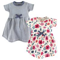 Touched by Nature Girls, Toddler, and Baby Organic Cotton Short-Sleeve Dresses, Garden Floral, 4 Toddler