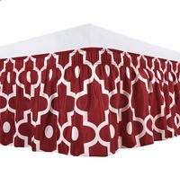 Biscaynebay Wrap Around Bed Skirts, Morocco Pearl Printed Elastic Bed Ruffles, Easy Fit Wrinkle and Fade Resistant Soft Silky Elegant Fabric, Red Burgundy Full and Twin 15 Inches Drop