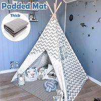Tiny Land Teepee Tent for Kids with Padded Mat- Play Tent for Boy Girl Indoor & Outdoor, Gray Chevron Heavy Cotton Canvas Teepee