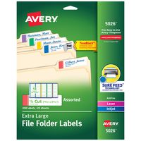 Avery Extra-Large File Folder Labels in Assorted Colors for Laser and Inkjet Printers with TrueBlock Technology, 15/16 inches x 3-7/16 inches, Pack of 450 (5026)