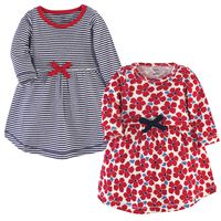 Touched by Nature Girls, Toddler, and Baby Organic Cotton Long-Sleeve Dresses, Red Flowers, 12-18 Months