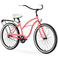sixthreezero Around The Block Women's Single-Speed Beach Cruiser Bicycle, 26" Wheels, Coral Pink with White Seat and Grips