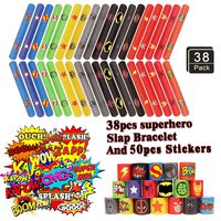 38PCS Superhero Slap Bracelet - The Avengers Slap Bracelet for Kids Boys & Girls Birthday Party Supplies Favors - cartoon Superhero Party Stickers(50 Pack)Carnival Prizes