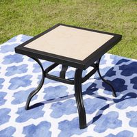 LOKATSE HOME 21" Outdoor Square Patio Dining Table Metal Steel Legs with Ceramics Top