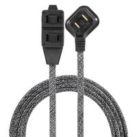 Cordinate 42841-T1, Gray/Black, Designer 3 Extension, 2 Prong Strip, Extra Long 8 Ft Power Flat Plug, Fabric Braided Cord, Slide-to-Close Safety Outlets, 42841