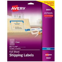 Avery Matte Frosted Clear Full Sheet Labels for Inkjet Printers, 8.5" x 11", 25 Labels (8665)