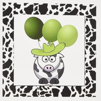 3dRose Western Cow Print with Green Balloons - Greeting Cards, 6 x 6 inches, set of 12 (gc_21783_2)