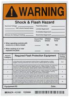 Brady 121081 Vinyl Film Write-On Hi/Low Risk Arc Flash Labels (Warning) , Black/Orange On White,  7" Height x 5" Width,  Legend "Warning Shock & Flash Hazard Flash Boundary____ Vac Shock Hazard When____...,  Etc." (5 Labels per Package)
