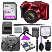 Canon PowerShot SX420 is (Red) with 42x Optical Zoom and Built-in Wi-Fi with 64GB SD Memory Card + Mini Stable Tripod and Grip + LED Video Light Accessory Bundle