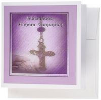 3dRose Spanish First Communion, Felicidades Primera Comunión. Rosary, Pink - Greeting Cards, 6 x 6 inches, set of 12 (gc_43410_2)