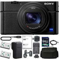 Sony Cyber-Shot DSC-RX100 VI Digital Camera with Sony NP-BX1/M8 Battery, Spare NP-BX1 Battery, 64gb SDXC 1200x Card, Card Reader, Carrying case, AC Adapter Bundle Kit - International Version