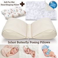 Newborn Butterfly Posing Pillow - Infant Photography Prop Plus Soft Faux Fur Background Blanket and Head Support - 2 Piece Detachable Cushion to Pose your Baby for DIY or Professional Photo Shoot in C