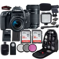 Canon EOS 77D DSLR Camera with Canon EF-S 18-55mm f/4-5.6 is STM Lens + Canon EF-S 55-250mm f/4-5.6 is STM Lens+ LED Light + Microphone + Video Accessory Bundle