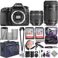 Canon EOS 80D DSLR Camera and Canon EF-S 18-55mm f/3.5-5.6 is STM + EF-S 55-250mm f/4-5.6 is STM Lens with Altura Photo Complete Accessory and Travel Bundle