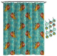Jay Franco Disney Lion King Fun in The Sun Shower Curtain & 12-Piece Hook Set & Easy Use - Kids Bath Features Simba, Pumbaa, Timone - (Official Disney Product)