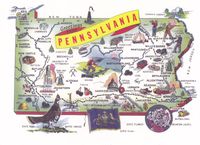 STATES2PEN - PA-298 GREETINGS FROM PENNSYLVANIA, The Keystone State. 1979 Population: 11,864,751; Capital: Harrisburg; State Flower: Mountain Laurel - A U.S. State POSTCARD from HibiscusExpress