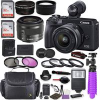 Canon EOS M6 Mark II Mirrorless Digital Camera (Black) EVF-DC2 Viewfinder Kit with Canon EF-M 15-45mm is STM Lens (Graphite) + Shoulder Case + 64GB Memory + HD Filters + Auxiliary Lenses + Deluxe Kit