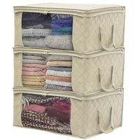 Sorbus Foldable Storage Bag Organizers, Large Clear Window & Carry Handles, for Clothes, Blankets, Closets, Bedrooms, and More (3 Pack, Beige), 1 Section
