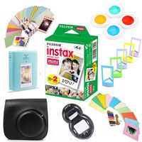 Fujifilm Instax Mini Instant Film-20 Pack+Case+64-Pocket Album+Selfie Close-up Lens+Filters+5-Color Frames+10-Color Hanging Frames+20 Decorative Skin Stickers Photix Deluxe Design Kit (Black)