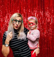 Red Foil Tinsel Fringe Curtains 3 x 8 Feet Pack of 4 Photo Booth Props for Birthday Wedding Engagement Baby Shower Graduation Christmas Party Decorations