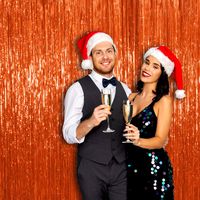 Pack of 2 Orange Sparkling Foil Tinsel 3 x 8 Feet Curtains Photo Booth Fringe Backdrop Decorations Metallic Hanging Door Streamers for Back Drop Halloween Party