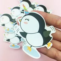 Penguin Unicorn Vinyl Sticker, Cute Sticker, Skateboard Sticker, Decorative Stickers, Laptop Decal, Kawaii Sticker, Pretty Sticker