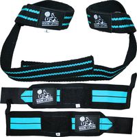 Wrist Wraps + Lifting Straps Bundle (2 Pairs) for Weightlifting, Cross Training, Workout, Gym, Powerlifting, Bodybuilding -Support for Women & Men,No Injury During Weight Lifting-Aqua,1 Year Warranty