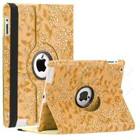 SAVEICON (TM) Leopard Rose Flower Map Pattern 360 Degrees Swivel Rotating PU Leather Case Smart Cover with Stand and Sleep/Wake Function for Apple iPad 4 with Retina Display, iPad 3, iPad 2 (iPad 4/iPad 3/iPad 2, Pattern K)