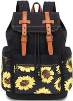 Girls School Backpack Women College Bookbag Lady Travel Rucksack 15.6Inch Laptop Bag (Black Sunflower)
