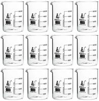12 Pack Beakers, 250ml - Borosilicate Glass, Low Form - 50ml Graduations - Eisco Labs
