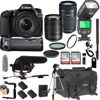 Canon EOS 80D with 18-135mm is USM & 55-250mm is STM Lenses + 128GB Memory + Canon Deluxe Camera Bag + Pro Battery Bundle + Power Grip + Microphone + TTL Speed Light + Pro Filters,(24pc Bundle)