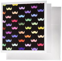 3dRose Colorful Rainbow Mustache Pattern aka multicolored multicolor ironic hipster mustaches - Greeting Cards, 6 x 6 inches, set of 6 (gc_56657_1)