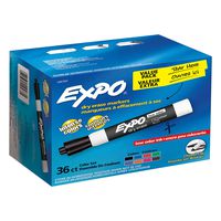 EXPO Low-Odor Dry Erase Markers, Chisel Tip, Assorted Colors, 36 Pack