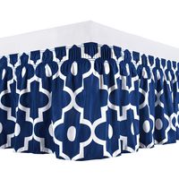 Biscaynebay Wrap Around Bed Skirt, Morocco Pearl Printed Elastic Bed Ruffles, Easy Fit Wrinkle and Fade Resistant Soft Silky Elegant Fabric, Indigo Queen 15 Inches Drop