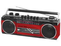 Riptunes Cassette Boombox, Retro Blueooth Boombox, Cassette Player and Recorder, AM/FM/SW-1-SW2 Radio-4-Band Radio, USB, and SD, RED