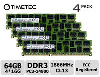 Timetec Original M393B2G70EB0-CMA 64GB KIT (4x16GB) DDR3 1866MHz PC3-14900 Registered ECC 1.5V CL13 2Rx4 Dual Rank 240 Pin RDIMM Server Memory RAM Module Upgrade (64GB KIT (4x16GB))