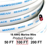 GS Power's 16 Ga (True American Wire Gauge) AWG Tinned Oxygen Free Copper OFC Duplex 16/2 Dual Conductor AC Marine Boat Battery Wire. Cable Length: 100 FT (50 or 200' Options Available)