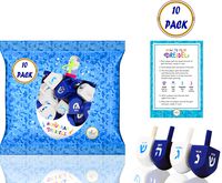 Hanukkah Dreidel Bulk Solid Blue & White Wooden Dreidels Hand Painted - Includes Game Instruction Cards! (10-Pack)
