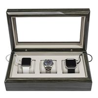 OYOBox Smart Watch Box, Luxury 3 Slot Lacquered Wood Organizer to Store and Charge, Zebra Grey