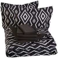 AmazonBasics 7-Piece Light-Weight Microfiber Bed-In-A-Bag Comforter Bedding Set - Full or Queen, Black Aztec