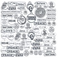 Inspiration Words Charms, 100g (40-60pcs) Mix Lettering Saying Pendants Engraved Motivational Charms Beads for Crafting, Jewelry Findings Making Accessory for DIY Necklace Bracelet