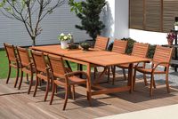 Amazonia Arizona 9-Piece Patio Rectangular Extendable Dining Table Set | Eucalyptus Wood | Ideal for Outdoors and Indoors