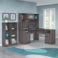 Bush Furniture Cabot L Shaped Desk with Hutch and 6 Cube Organizer in Heather Gray