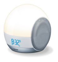 Beurer 4 in 1 Wake-up Light, Alarm Clock, Reading Lamp, Mood Light Color Change, Dimmable, FM Radio - Bluetooth Compatible for All Smartphones, Wireless, White WL90